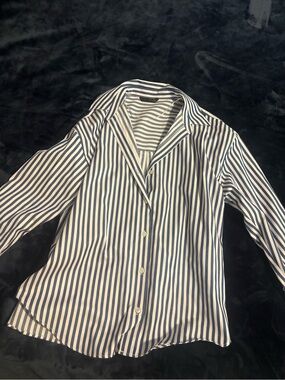 Zara Navy and White Striped Blazer-Style Jacket